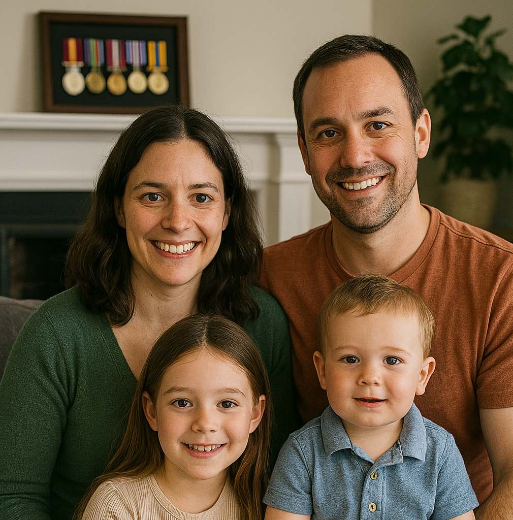 A family picture of 4, mom, dad, and two children girl and boy