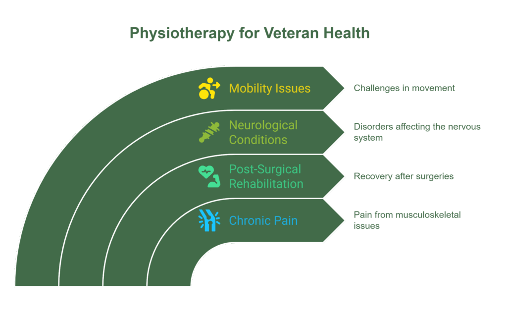Image illustrating the physiotherapy for veteran health program, emphasizing important text related to its offerings and assistance.