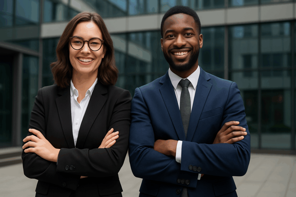 A picture of a man and women in formal wearing formal attire