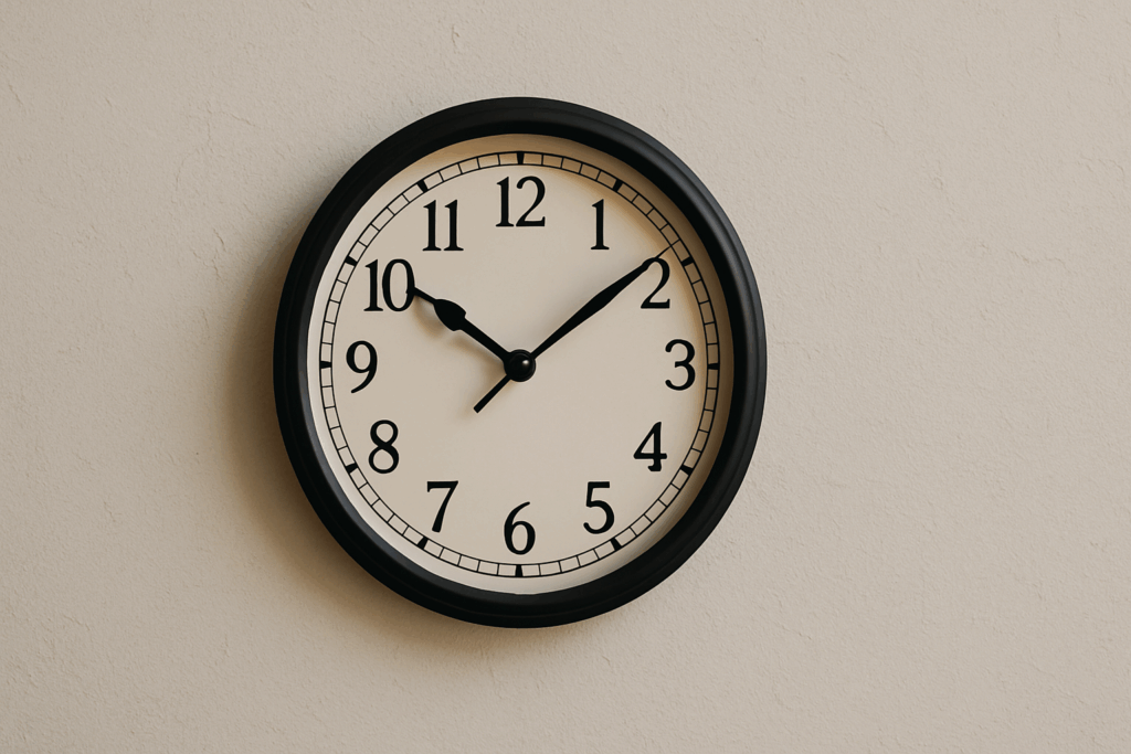 A picture of a clock at its time 10:09