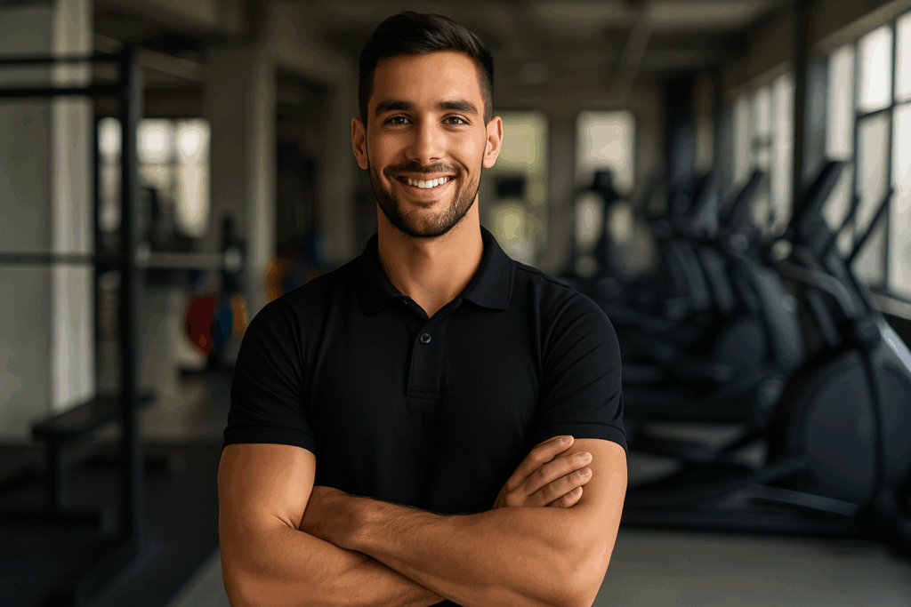 A picture of a man gym coach inside the gym